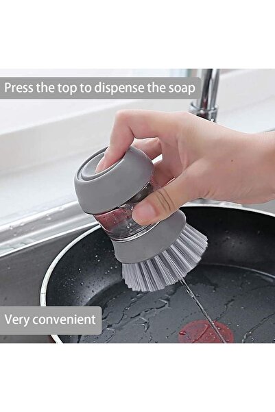 Kitchen Perie de spalat cu dispenser de sapun, gri, set cu suport de depozitar