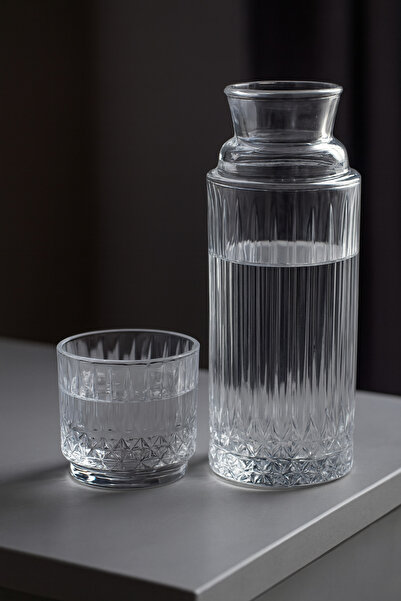 COCEM Kristal Kesim Cam Başucu Sürahi ve Bardak Seti – – Gece Su Seti – Kapak...