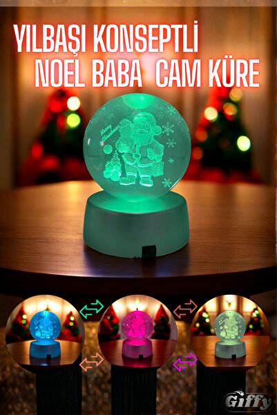 giffy Renk Değiştiren Led Işıklı Yılbaşı Noel Baba Konseptli Cam Küre Hediyel...