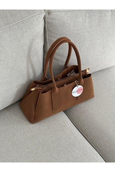 BAGLOVİS Tan Suede Women's Shoulder and Shoulder Bag En32 Boy16