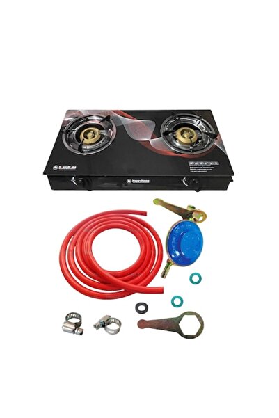 Campion Camping Stove Set for Gas Bottle - 2 Burners, Tempered Glass, Quartz Ignition