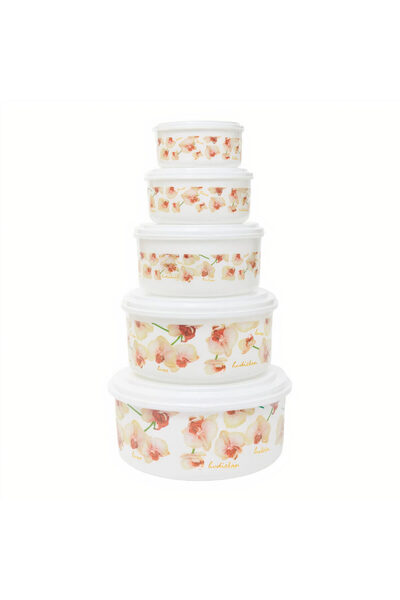 First Choice Round Storage Containers 5-piece Set with Lids 15x8cm, Floral Pattern (Various Sizes)
