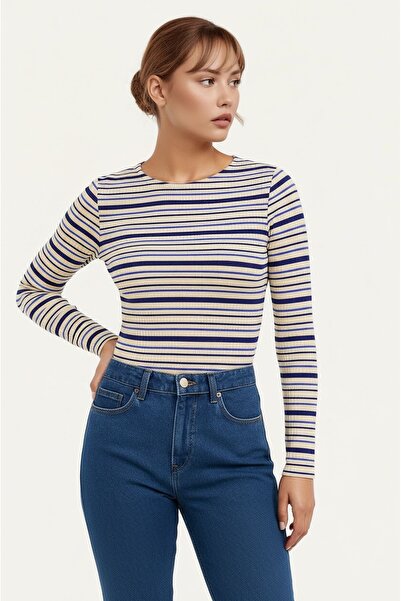 MAMAYAGA Women's Crew Neck Full Stretch Striped Comfort Sport Stylish Design Soft Blouse