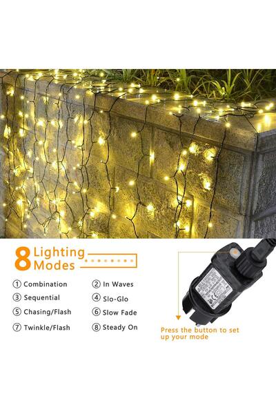 OEM Christmas lights 200 LED, 20 meters, warm white, weatherproof, 8 operating modes