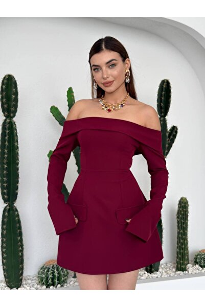 ETİKAFASHION Madonna Yaka İspanyol Kol Elbise