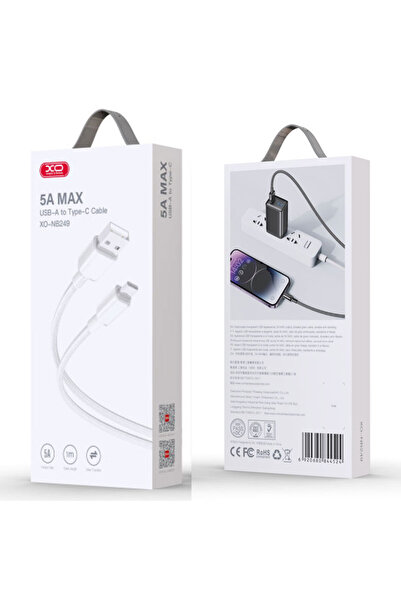 Xo Cablu Date si Incarcare (NB249), USB-A la USB-C, 5A, Braided, 1m, White