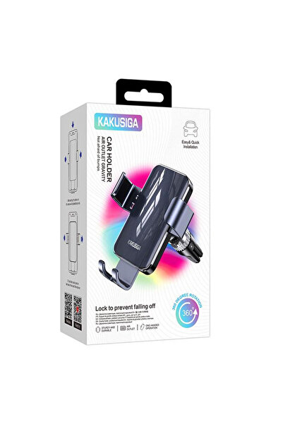 KAKUSİGA Car Mount (KSC-1496), Ventilation mounting, side clamps, 360°, flexible arm, Black