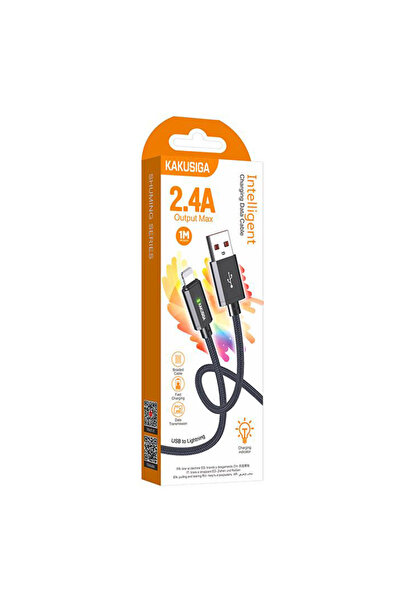KAKUSİGA Data and Charging Cable, USB-A to Lightning, 18W, 2.4A, 1m, Black