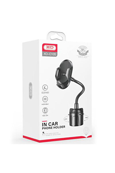 Xo Car Mount (C105), with side clips, Cup Holder mounting, MultiAngle, flexible arm, Black