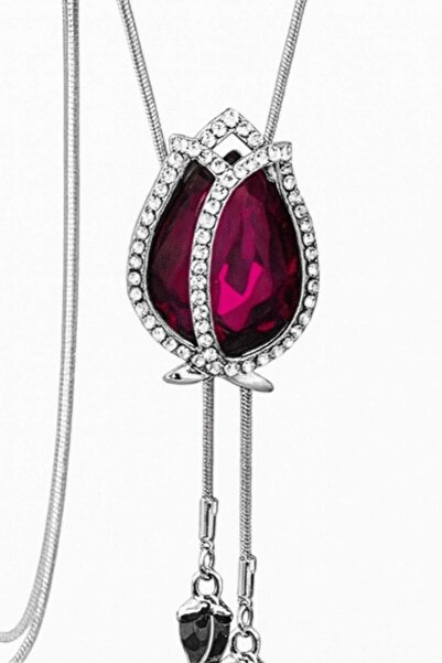 Alsade Kore Tarzı Mor Lale Uzun Zincirli Y Kolye