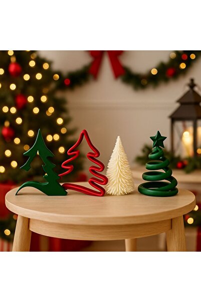 Basart Yılbaşı 3D Çam Ağacı Dekor Seti – Yeni Yıl Masa Süsü 4’lü