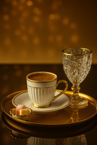 Mutfiko Coffee Side Glass Gold Gilded Crystal Design Premium Set of 6