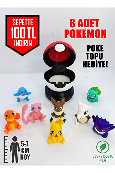 YAGLİZ Pokemon 8’li Figür Seti – Pikachu, Eevee, Mew, Gengar, Charmander, Squirtle, Bulbasaur, Cubone