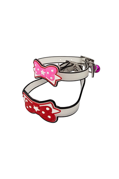 SK9 Set of 2 Cat/small dog collars, 18-25cm, phosphorescent silicone, SK9-Glow, red/pink bow