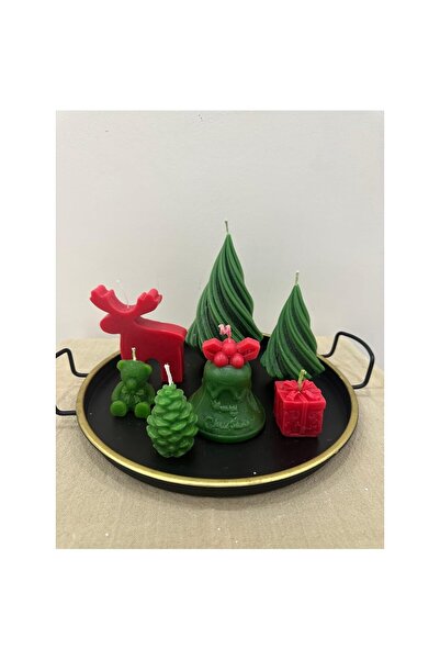 AyrStore Yılbaşı 7’li Mum seti çam ağacı, çan, geyik, kozalak, hediye kutusu,...