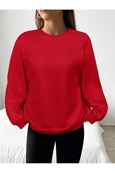 SPORTİVEA KADIN SIFIR BİSİKLET YAKA SWEATSHİRT KAZAK HIRKA OVERSİZE RAHAT CASUAL