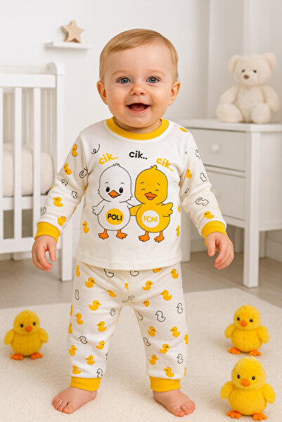poli foni Unisex Civcivli 1-2-3 Yaş Pijama Takımı