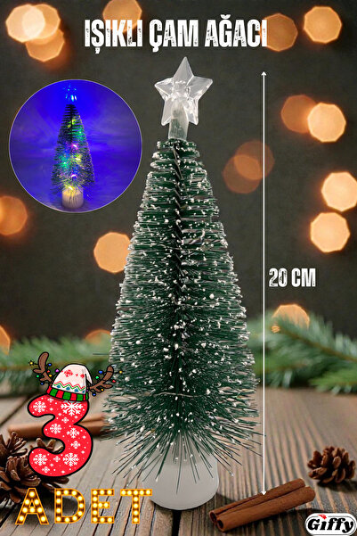giffy Işıklı Çam Ağacı Süsü 3 ADET Yılbaşı Temalı Led Işıklı Noel Süsü Hediye...