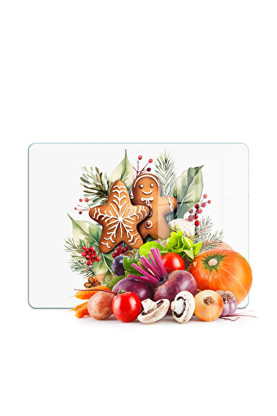Decovetro Glass Cutting Board and Serving Dish Gingerbread Christmas Cookie Patterned 20 X 30 cm