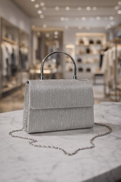 PefyBaby Women's Evening Dress Bag, Silvery, Chain Silver Hand and Shoulder Bag