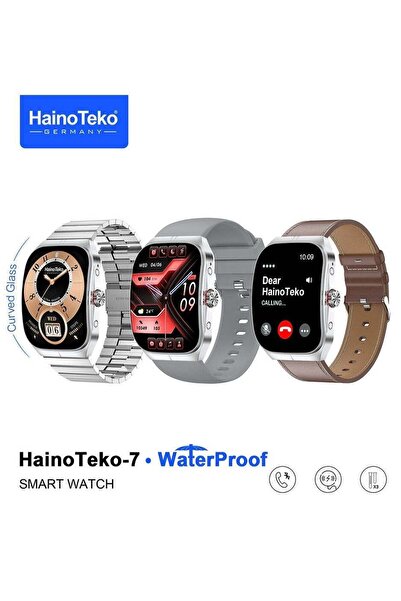 HAINOTEKO -7 Curved AMOLED Waterproof Smartwatch with Voice Assistants, 3 Straps, Silver
