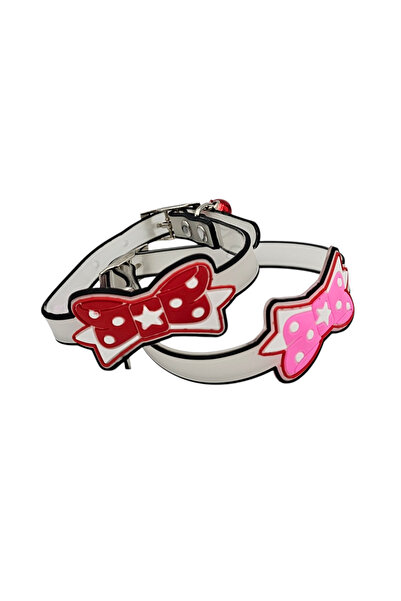 SK9 Set of 2 Cat/small dog collars, 18-25cm, phosphorescent silicone, SK9-Glow, red/pink bow