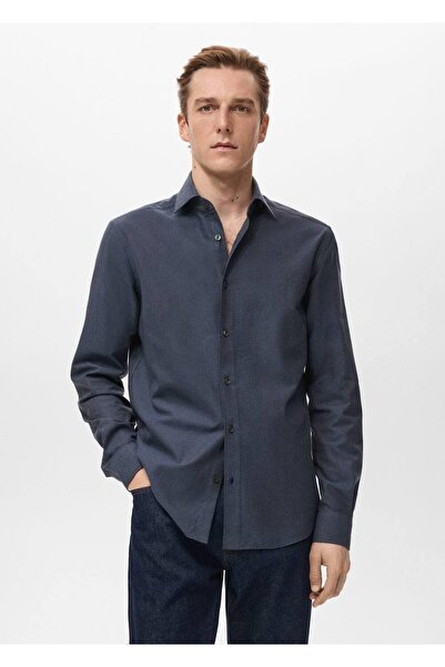 MANGO Man %100 pamuklu regular fit çizgili gömlek