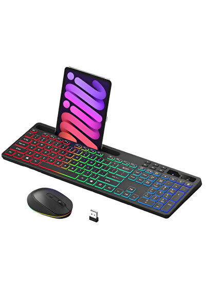 SELERIS Set Tastatura-Mouse, Wireless 2.4GHz, SELERIS®, RGB dinamic, Suport Telefon/Tableta, 115Keys, Negru