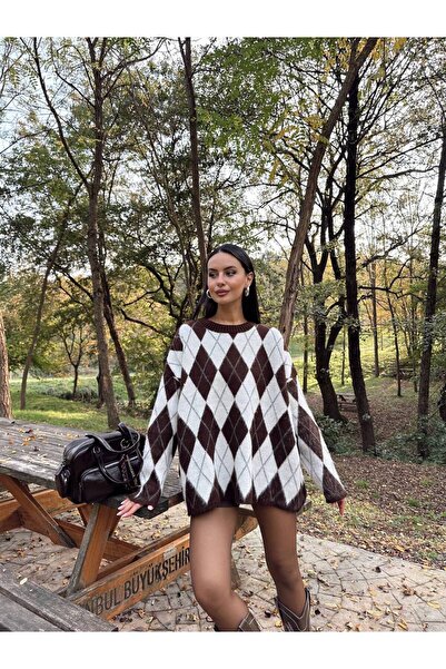 SERENDİA COLLECTİON Kadın Baklava Desen Salaş Kazak