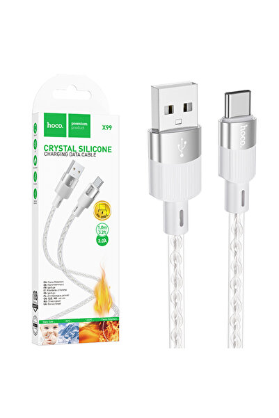 Hoco Cablu Date si Incarcare (X99), USB la USB-C, 3A, Crystal, 1m, GRAY