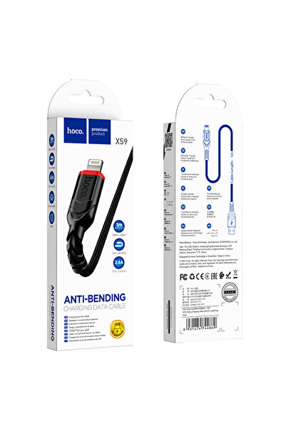 Hoco Cablu Date si Incarcare (X59), USB-A la Lightning, 2.4A, Braided, 1m, Black