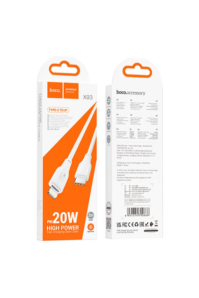 Hoco Cablu Date si Incarcare (X93), USB-C la Lightning, PD20W, QC3.0, 2m, White