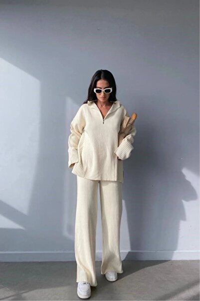 MEECY Women's Oversized Corded Fabric Knitwear Set