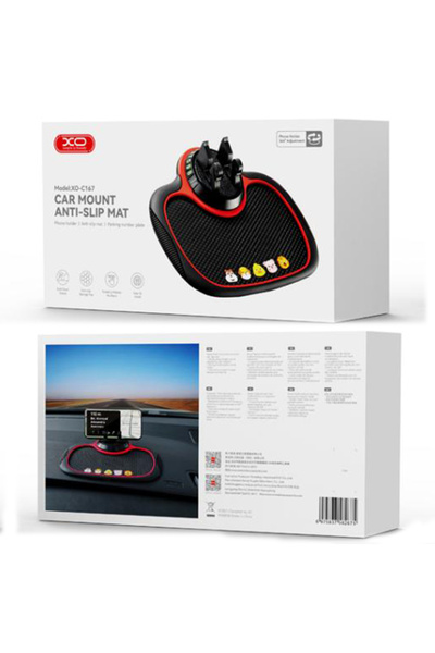 Xo Anti-slip Car Pad + Phone Holder + Temporary Parking Number (C167), Red/Black