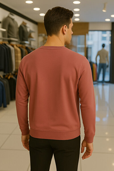 Maccali Men's Casual Basic Loose Pink Long Sleeve V-Neck Sweater
