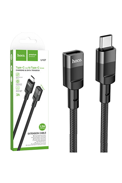 Hoco Cablu Date si Incarcare (U107), USB-C (F), 3A, Braided, 1.2m, BLACK