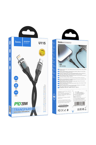 Hoco Cablu de date și încărcător (U115), USB-C la Lightning, PD20W, QC3.0, LE...