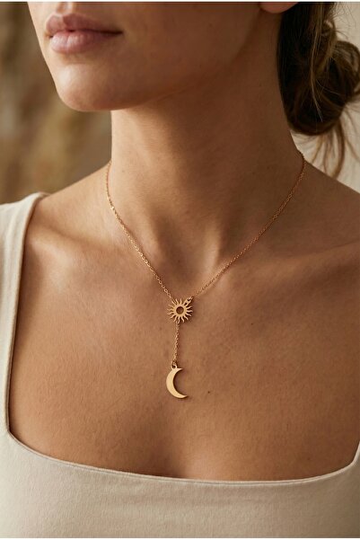 neshely jewelry 925 Ayar Orjinal Gümüş Hilal Ay ve Güneş Detaylı Rose Rengi G...