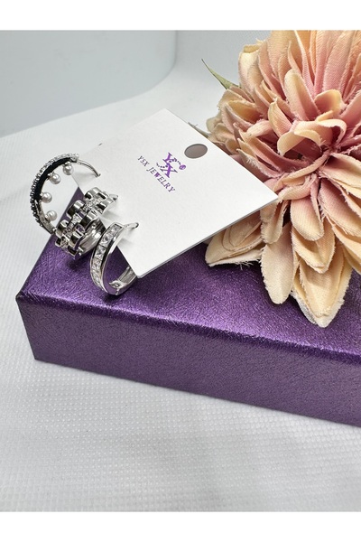 YSX JEWELRY Zircon Stone 3-Piece Pearl Hoop Earring Set