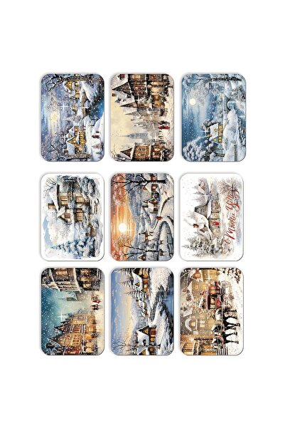 AyrStore 9 lu Simli Yılbaşı Kartpostal Seti Yeniyıl Yılbaşı Kış Manzaraları K...