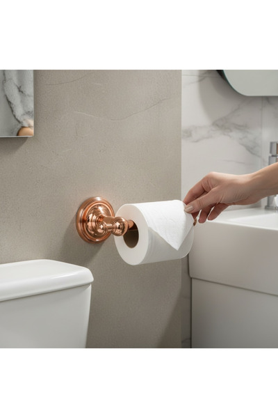 İSAOĞLU YAPI Toilet Roll Holder Bronze Copper Vintage Model Brass Material Bathroom Toilet Roll Holder Rustproof