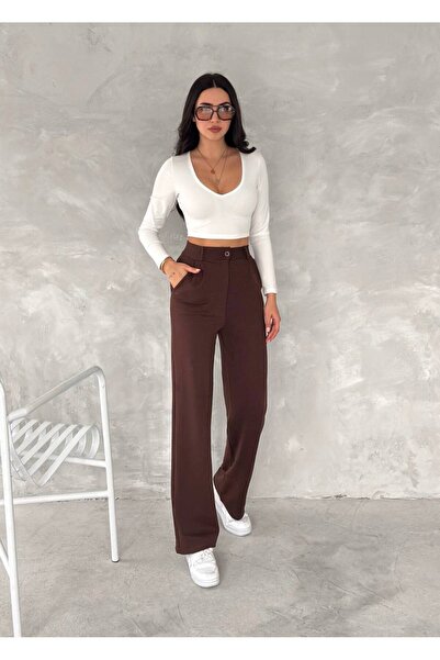 Le Touche Women's Black High Waist Pleated Buttoned Lycra Stretchy Comfortable Fit Palazzo Pants