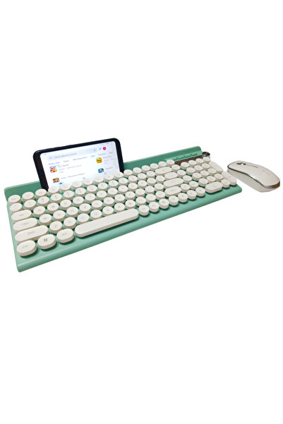 SELERIS Set Tastatura-Mouse, Wireless 2.4GHz, Retro, SELERIS®, Suport Telefon/Tableta, 102Keys, Alb/Cyan