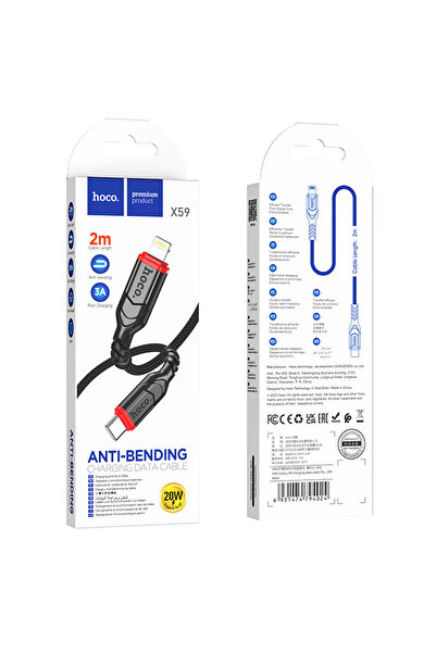 Hoco Cablu date și încărcător (X59), USB-C la Lightning, PD20W, QC3.0, împlet...