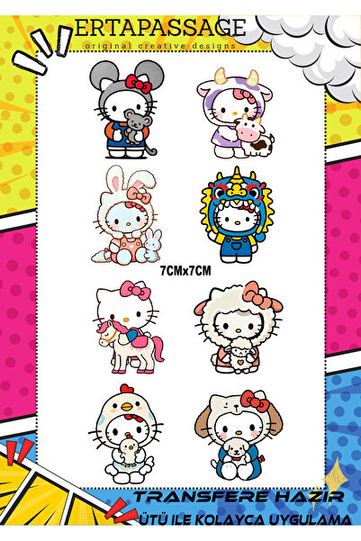 ErTaPassage hello kitty 2 DTF Transfer Baskı – Ütüyle Yapışan – Tişört İçin K...