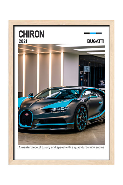 gxe.art Pictură cu poster cu rame din lemn Bugatti Chiron – Design W16 Hypercar