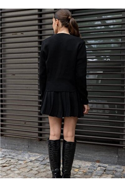 GALAVİP Premiumuyum Soft Textured Buttoned Pleated Skirt Cardigan Knitwear Two-Piece Set Suitable for Sizes Xs-S-M-L -Xl