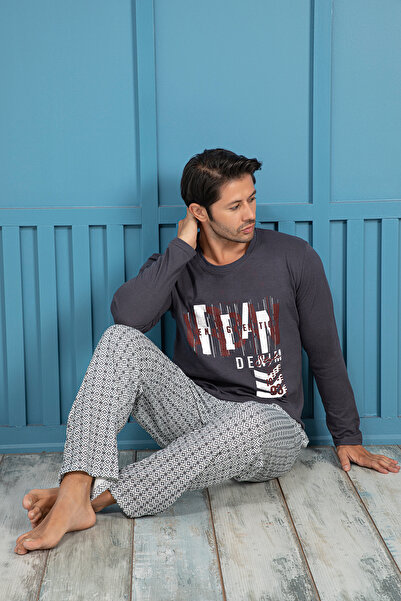 ARAS 010101 طقم بيجامة رجالي بأكمام طويلة--أنثراسيت--