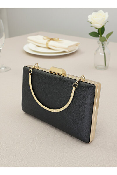 Biçanta Black Color Matte Anti-Scratch Leather Golden Metal Handle Wedding Engagement Graduation