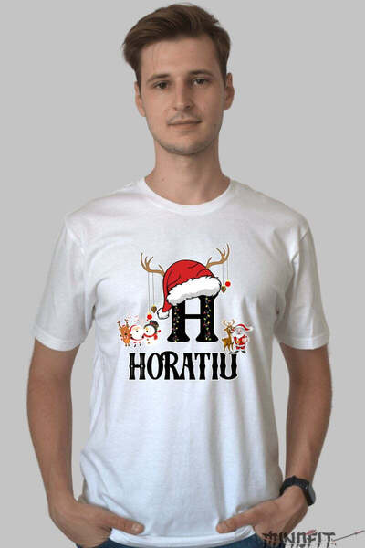 GILDAN Tricou Craciun Horatiu Litera H Cu Reni Si Mosul Barbat